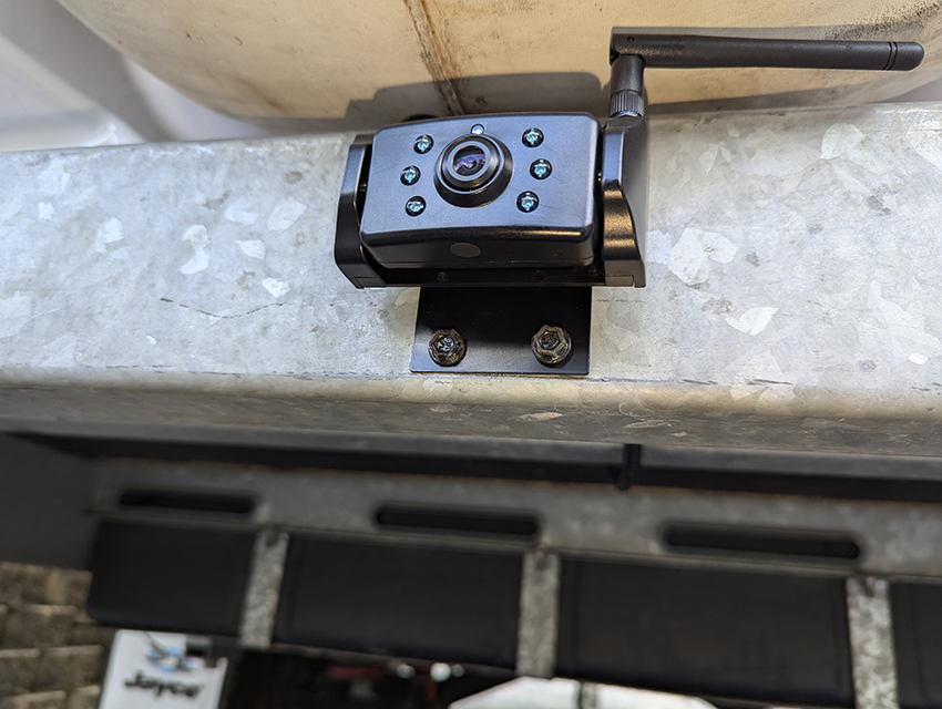 Photo of rearview safety camera fitted to the rear bumper of a Jayco tent trailer